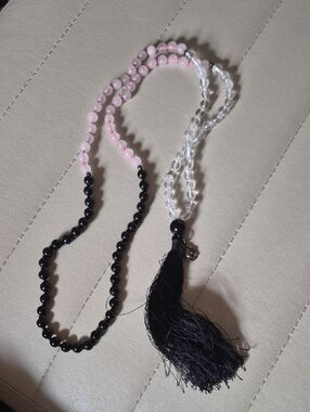 Make An Offer! Mala Necklace - Clear Quartz, Rose Quartz And Black Obsidian